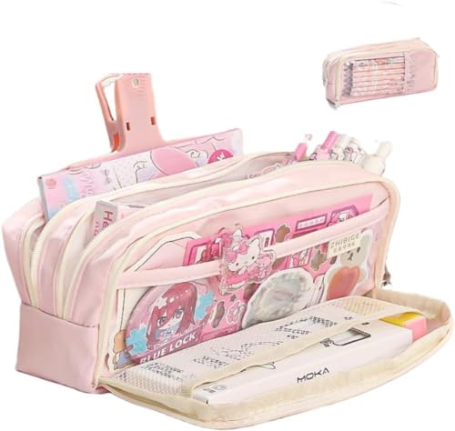 ARZARF Astuccio trasparente di grande capacità, simpatico astuccio per matite, multistrato, carino, grande sacchetto per cosmetici, portapenne portatile