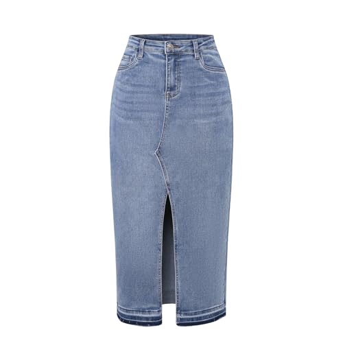 Women's High Elasticity Tight Fitting Split Denim Long Skirt, Fashionable and Classic Denim Long Skir
