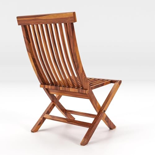 Image of Wooden Patio Folding Set of 2 Dining Chairs for Living Room | Wooden Set of 2 Foldable Chair for Garden, Balcony for Home (Honey Finish)