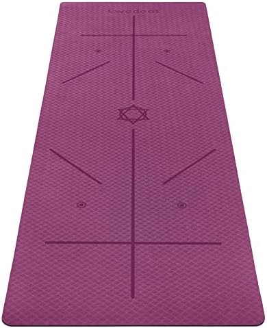 Ewedoos Eco Friendly Yoga Mat with Alignment Lines, TPE Yoga Mat Non Slip Textured Surfaces ¼-Inch Thick High Density Padding To Avoid Sore Knees, Perfect for Yoga, Pilates and Fitness (New Purple)