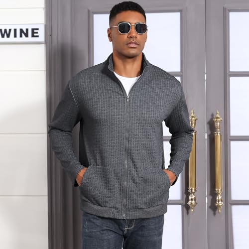 Oymyakon Men's Lightweight Varsity Jacket Spring Casual Stylish Bomber Jacket Waffle Zip Up Coat with Pockets2