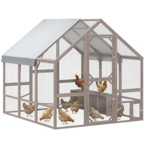 PawHut Large Wooden Chicken Coop for 8-10 Hens 83" x 73" x 73" Light Brown