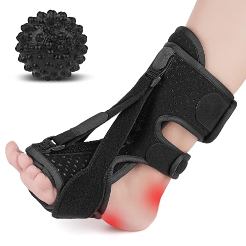 KOVELYSSE Plantar Fasciitis Night Splint with Massage Ball, 2-in-1 Recovery Kit for Morning Pain Relief, Adjustable Foot Brace for Sleeping, Achilles Tendonitis Heel Spur Support, Fits Women Men Black