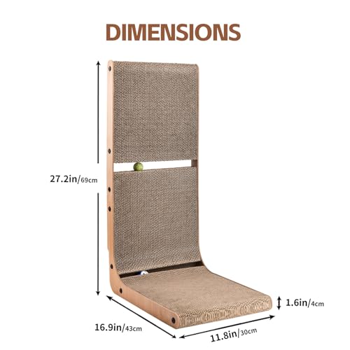 AUSCAT L-Shape Cardboard Cat Scratcher, 27.2 Inch Vertical Cardboard Scratcher for Indoor Cats with 2 Built-in Toy Balls by AUSCAT - Image 2