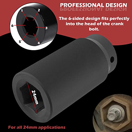 77070 24Mm Crank Bolt Socket Harmonic Balancer Socket Tool For Gm Ls Engine 24 Mm Hex Pulley Damper Bolt Removal Heavy Duty Impact Socket, 3 Times Momentum Power Of Standard Impact Sockets #TOP6