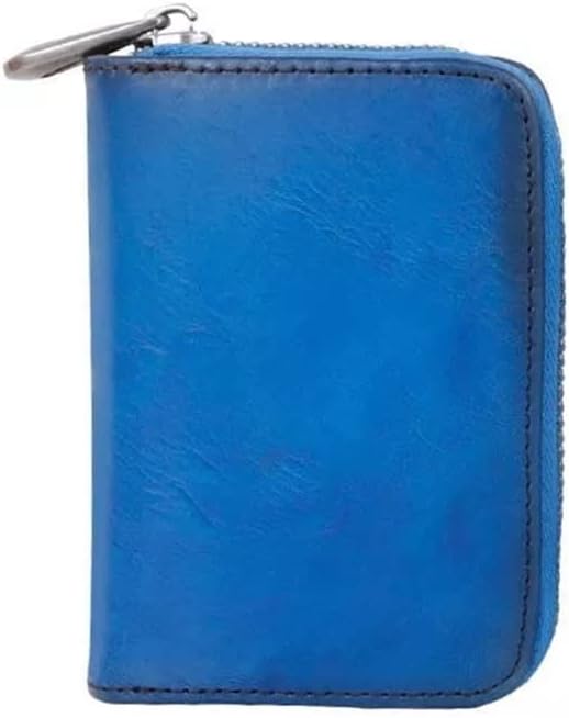 Men's and Women's Cowhide Wallet Retro Zipper Purse Change Card Key Bag Leather Square Small Wallets Portable Coin Bags (Color : A)