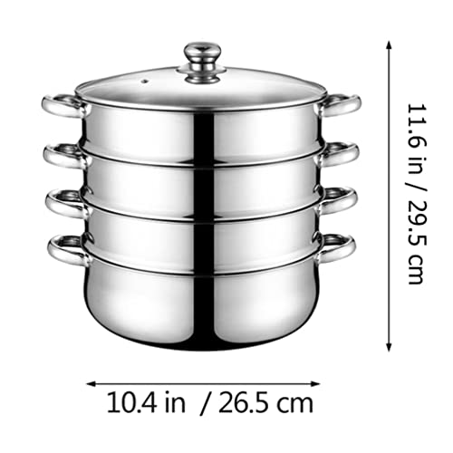 ANSNOW 1Set Stainless Steel Steamer, Steaming Cookware Steamer Pot with Lid, Steamer Stack and Steam Pot Set Work with Gas, Electric, Grill Stove Top/4-Tier/28 * 28Cm - Image 2