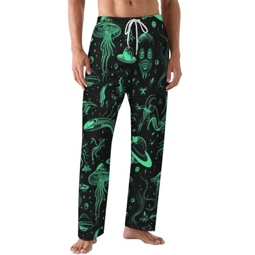 Green Lines Cryptid Pattern Mens Pajama Pants Print Lounge Pant PJ Bottoms Sleepwear Loungewear