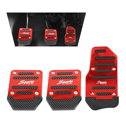 Polcatay 3 PCS Car Pedal Pads, Throttle Brake Clutch Manual Transmission Non-slip Foot Pedal Cover, Alloy Pedal Sport Modification Decoration, Universal for Most Cars Interior Accessories (Red)