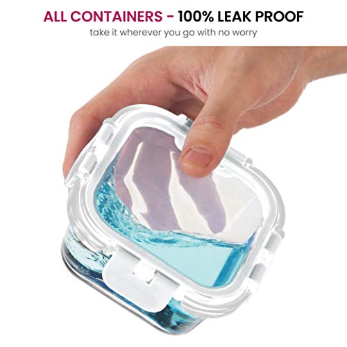 FineDine 24 Piece Glass Airtight Storage Containers with Lids - Leak Proof, Dishwasher Safe Glass Food Storage Containers for Meal Prep or Leftovers, White