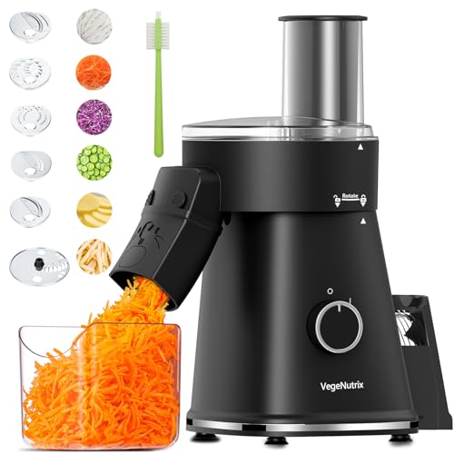 Electric Cheese Grater Quiet Salad Shooter 6-in-1 Electric Slicer for Home Kitchen Built-in Storage with Safety Lock 6 Blades&Brush for Zucchini Cheese Vegetable Potato Fruits