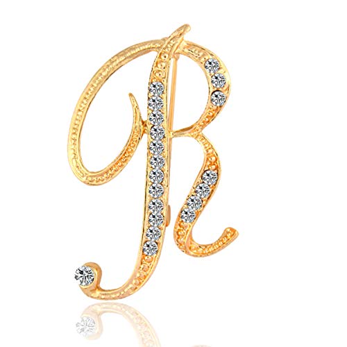 Image of BeeGift Letter Brooch Pins Initial Rhinestone Brooch for Women Crafts,Rhinestone Crystal Lapel Pin Brooches Gold A-Z 26 Letters