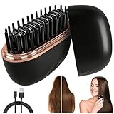 Mini peine alisador cepillo Alisador Inalámbrico 2 en 1 Peine Alisador Recargable con 3 Niveles de Temperatura Diseño Antiquemaduras para Cabello Liso o Rizado Ideal para Viajes y Uso Diario (Negro)