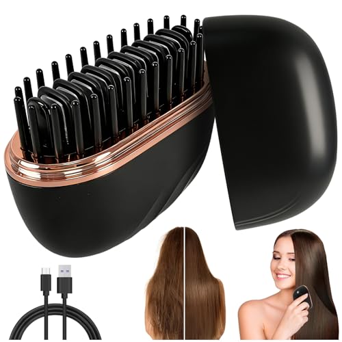 Mini peine alisador cepillo Alisador Inalámbrico 2 en 1 Peine Alisador Recargable con 3 Niveles de Temperatura Diseño Antiquemaduras para Cabello Liso o Rizado Ideal para Viajes y Uso Diario (Negro)