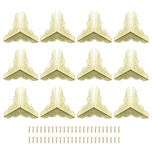 Image of uxcell 24 Pcs Metal Box Corner Protectors 1 inchx1 inch Corner Protectors Decorative with Mounting Screws for Storage Box Cabinets Wooden Chest, Gold Tone