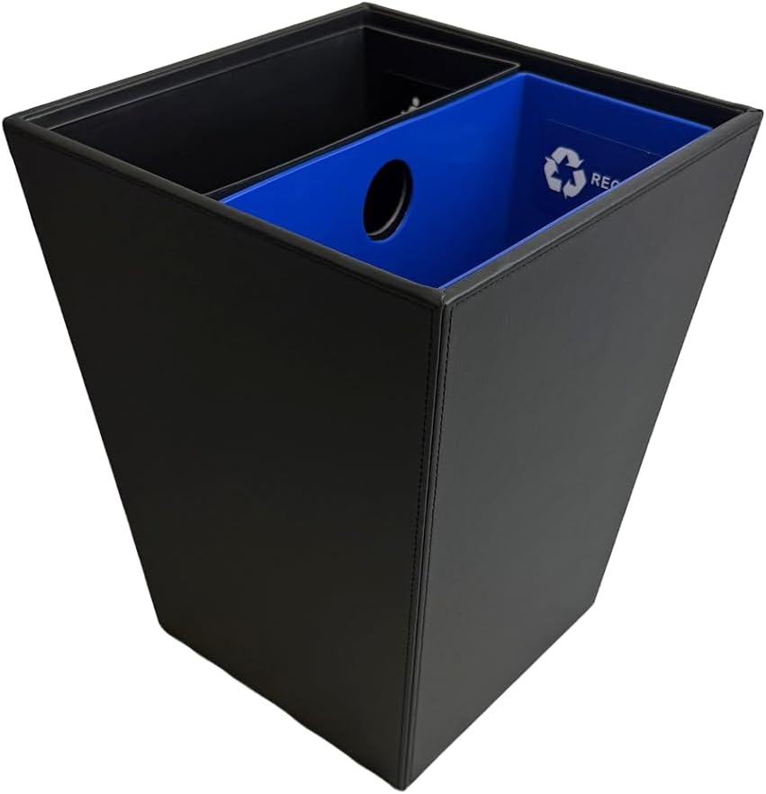 Hospitality Source Black Leatherette Recycle & Trash Waste Bin wiLine...th Dual