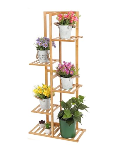 Youyijia Plant Stand Corner Indoor, Wooden Flower Pot Holder 5 Tiers 6 Potted, Multiple Storage Stand Unit Tall Display Rack Shelf Plant Holder for Outdoor Garden Patio Office Balcony