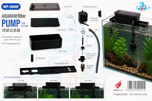 Image of FAH WP-2880F Aquarium Internal Filter Pump | 30W, 1800L /H | Submersible Tank Top Filter | For 3-3.5 Ft Tanks | With Filter Media Chambers | Oxygenator Free Cotton Pad
