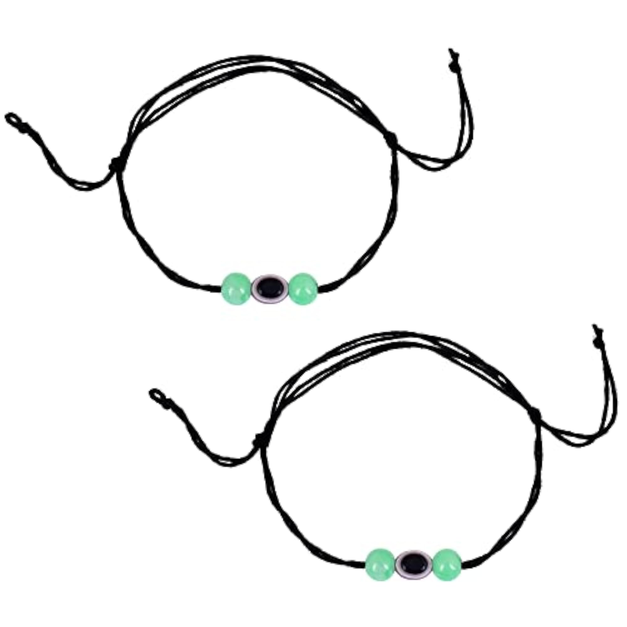 Trendy Oval Shape Magenta Evil Eye Adjustable Anklet with Green Beads