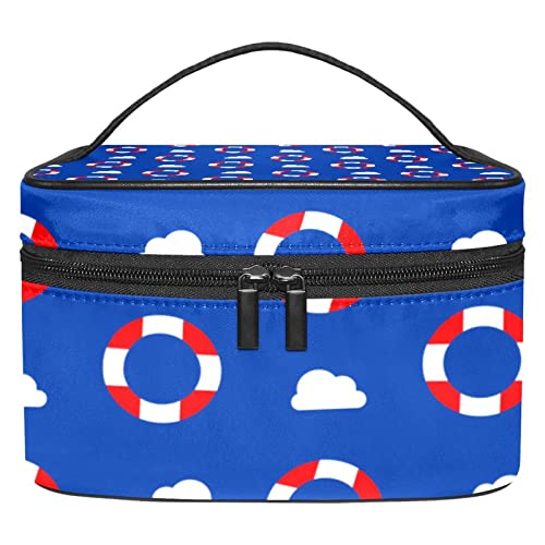 Blue Lifebuoy Makeup Bag Travel Cosmetic Bag Portable Toiletry Storage Bag Cosmetics Case