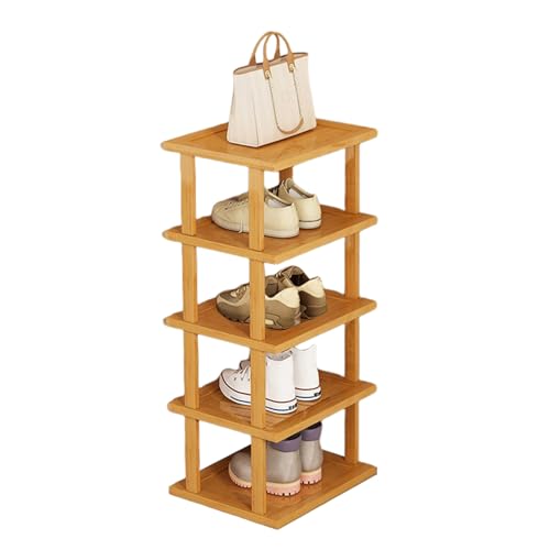 Zapatero vertical, organizador estrecho de 5/7/8 niveles para espacios pequeños, elegante soporte de almacenamiento de zapatos de madera para puerta de esquina de entrada, torre de estante que ahorra