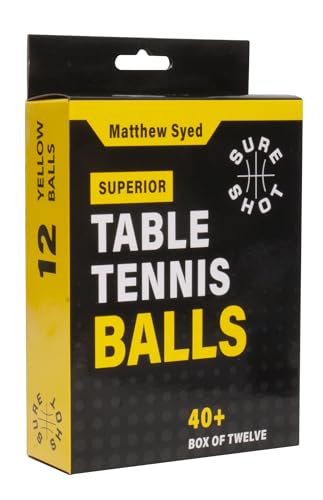 Sure Shot Matthew Syed Table Tennis Balls | Pack of 12 Yellow 40mm | ITTF Regulation Size | 40+ Superior Ping Pong Balls | Endorsed by Champion Matthew Syed