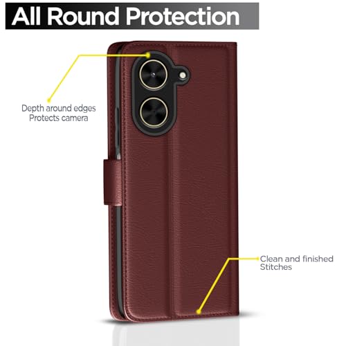 Image of Amazon Basics Flip Cover for Poco C71 / Redmi A5 Leather Finish | Wallet Stand and Shock Proof | Inside TPU with Card Pockets | Complete Protection Flip Case(Brown)