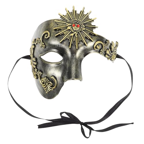 MINAOLULUS Masque Vénitien Demi-visage Vintage en Abs Doré Antique Accessoire Ajustable pour Bal Masqué et Carnaval Masque Décoratif pour Adultes Homme et Femme Élégant
