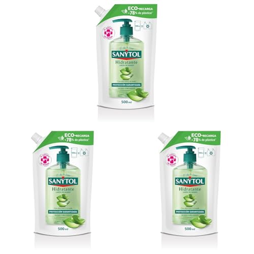 Sanytol - Eco-Recarga Jabón de Manos Hidratante, Protege, Limpia e Hidrata, con Aloe Vera y Té Verde - 500 ml (Paquete de 3)