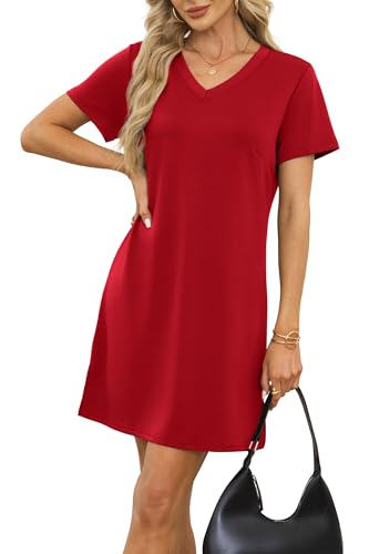 Image of RUMIA Summer Dresses for Women 2026 V-Neck Casual Sundresses T-Shirt Dress