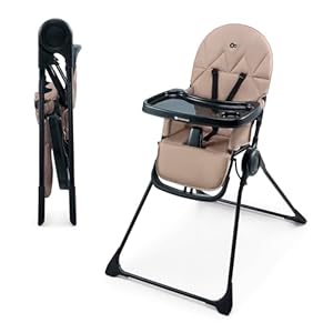 Kinderkraft BINCI Kinderhochstuhl, Babystuhl, leicht und faltbar mit Tablett, Fußstütze und 5-Punkt-Gurt, ideal für kleine Räume und Reisen, Beige