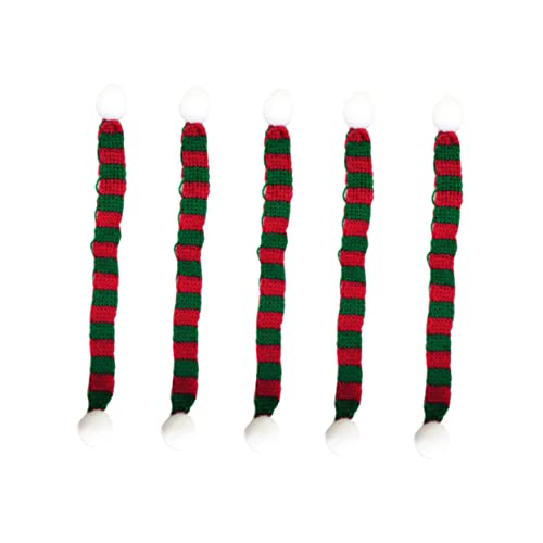 5pcs Mini Knitted Christmas Scarves for Dolls Red and Green Striped Neckerchiefs Accessories for Little Pets Wine Bottles and Holiday Decor