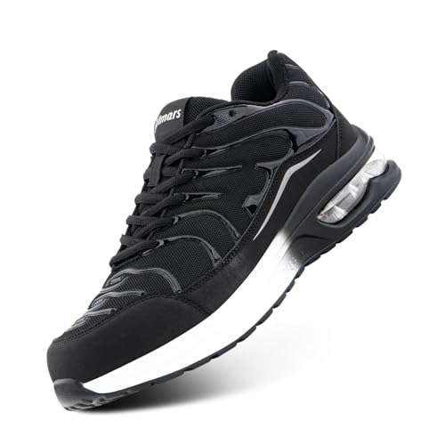 Hitmars Safety Shoes Steel Toe Cap Trainers Men Women Safety Trainers Composite Work Trainers Ladies Lightweight Non Slip Work Shoes Black/White UK Size 8.5
