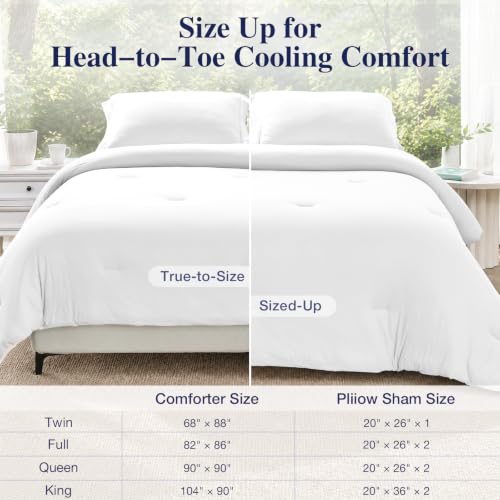 Image of MUXHOMO Cooling Comforter Set Full Size, Lightweight Summer Comforter for Hot Sleeper, Reversible Bedding with ICY Cooling Surface, Includes 1 Comforter (82 inchx86 inch) and 2 Shams (20 inchx 26 inch), White
