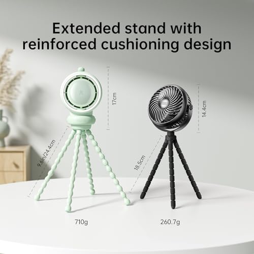 Image of JISULIFE Stroller Fan Baby Large, Safe Bladeless for Crib, Desk, Portable Battery Rechargeable Cooling Fan with Air Turbo Tech, LED Display, Night Light, Food-Grade Gift for Mom /Dad /Friend - Green