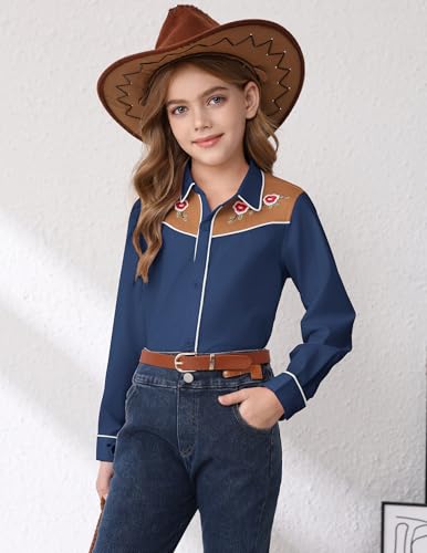Girls Western Cowgirl Shirt Long Sleeve Button Down Floral Embroidered Vintage Casual Hippie Country Shirts3