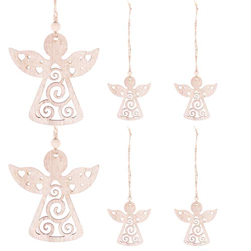 SPRINGOS Ciondolo in legno a forma di angelo, 6 pezzi.