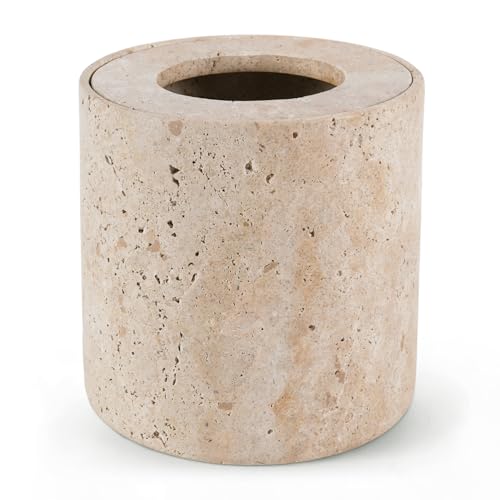 Papelera pequeña de mármol con tapa para baño