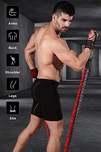 Resistance Bands Set,Exercise Bands with Handles,Training Tubes with Door Anchor & Ankle Straps,Physical Therapy,with Wrist Guard,Towel,Home Workout,Yoga,Pilates Stackable up to 150 lb Knitting - Thumbnail 3