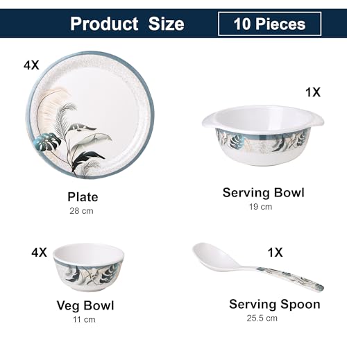 Image of Golden Fish 10 Pcs Dining Set with Serving Bowl & Spoon | 4 Full Plates, 4 Veg Bowls, 1 Donga & 1 Serving Spoon | Clean Table Setup Dinnerware for Home Use, Daily Meals & Gifting 61