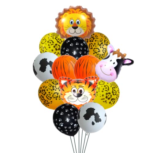 Image of Party Decorz Jungle /Safari /Zoo Animal Theme Foil Balloon Set Of 13 Pcs (3pcs Animal Small Foil Balloon+10 pcs Printed Latex Balloon) For Kids Safari /Zoo /Jungle Animal Theme Birthday Party Decoration