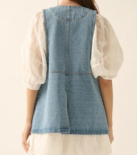 Women Western Baggy Denim Vest Button Down Sleeveless Back Slit Distressed Jean Jacket Vintage Long Denim Vest4