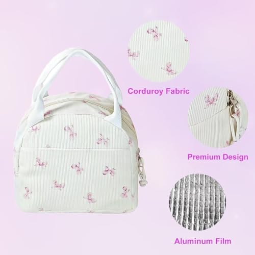 Image of Lunch Box for Women, Reusable Insulated Lunch Box Floral Tote Bags Corduroy Totes for Women Office Work Travel Picnic