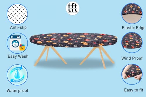 Image of The Furnishing Tree Elastic Oval Dining Table Cover WxL 36x52 in Inches Polyester Floral Pattern Grey