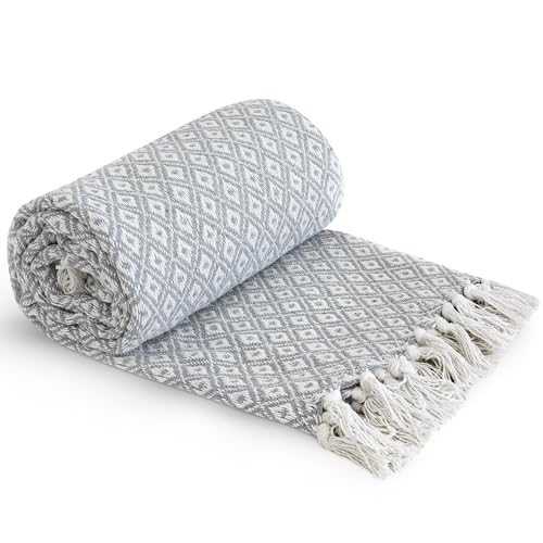 Emma Barclay Casablanca - Scandi Woven Recycled Cotton Chair Sofa Setee Bed Throw Over Blanket in Silver - 50x60 (127x152cm)
