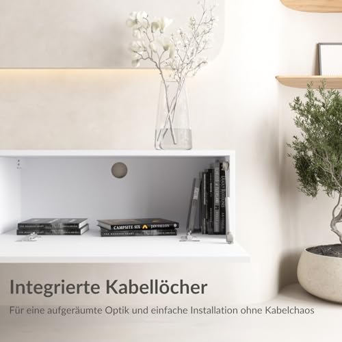 Planetmöbel West TV-Schrank, Fernsehtisch 160 cm lang, TV-Board hängend oder stehend, Fernsehschrank für Wohnzimmer, TV Möbel 37,8 x 160 x 30 cm, weiß