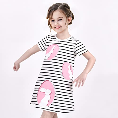 Sunny Fashion Girls Casual Dress Cotton Short Sleeve Swan Embroidered Size 2-62