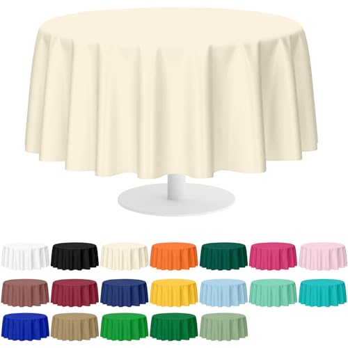Image of Mulbozy 2 Pcs Ivory Round Plastic Tablecloth Disposable,84 inch,Beige