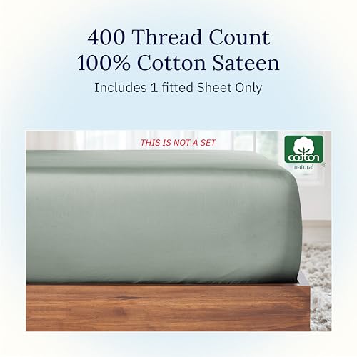 California Design Den Twin Bed Fitted Sheet, Soft 400 Thread Count 100% Cotton, Deep Pocket Bottom Sheet, Cooling Durable Sateen Weave for Adults (Twin, Sage Green)
