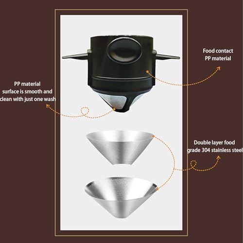 Image of Filter Coffee Machine with Bottom Cup, Stainless Steel Reusable Coffee Filter, Portable Coffee Maker for Home, Office, Travel and Camping, Coffee Dripper with Easy Clean Design